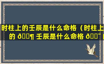 时柱上的壬辰是什么命格（时柱上的 🐶 壬辰是什么命格 🐯 的）